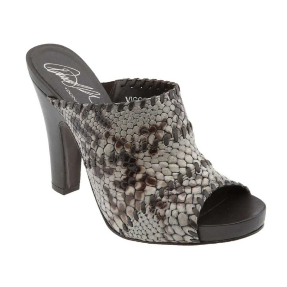 Y2K era vintage DONALD PLINER Viggo leather Snake Python whipstitched mule heels